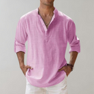 Linen Shirt - Men's Lightweight Half Button-Up Long Sleeve Summer Shirt-Chaps of London-Pink-S-Chaps of London