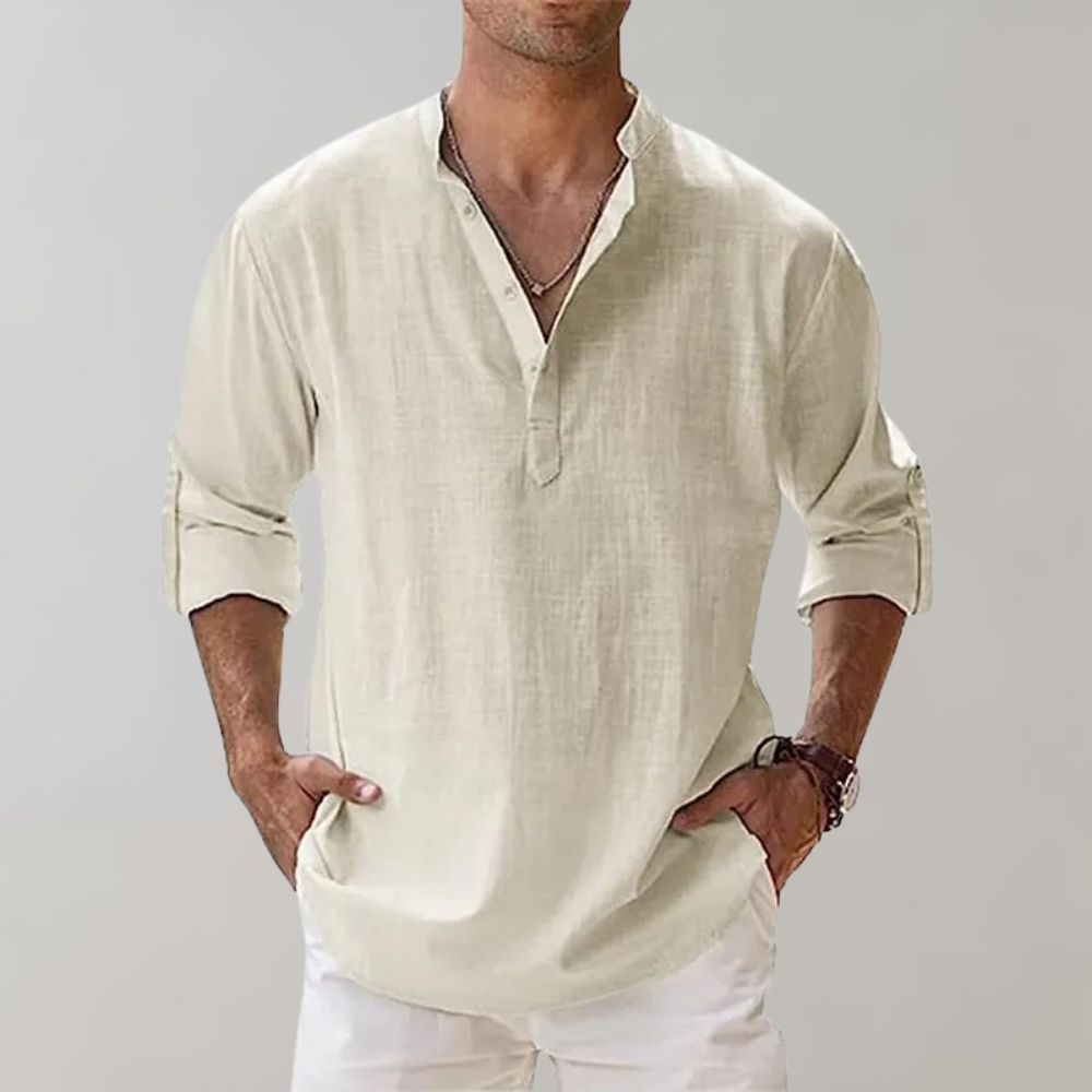 Linen Shirt - Men's Lightweight Half Button-Up Long Sleeve Summer Shirt-Chaps of London-White-S-Chaps of London