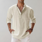 Linen Shirt - Men's Lightweight Half Button-Up Long Sleeve Summer Shirt-Chaps of London-White-S-Chaps of London