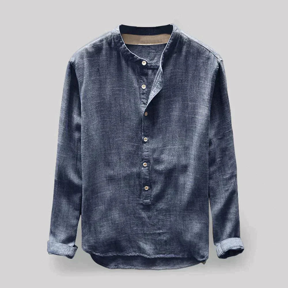 Linen Shirt - Men's Long Sleeve Cotton Button-Up Shirt-Men Shirts-Chaps of London-Blue-M-Chaps of London