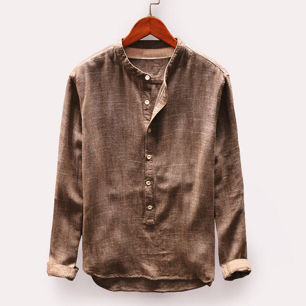 Linen Shirt - Men's Long Sleeve Cotton Button-Up Shirt-Men Shirts-Chaps of London-Brown-M-Chaps of London