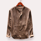 Linen Shirt - Men's Long Sleeve Cotton Button-Up Shirt-Men Shirts-Chaps of London-Brown-M-Chaps of London