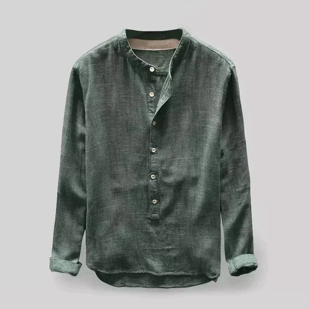 Linen Shirt - Men's Long Sleeve Cotton Button-Up Shirt-Men Shirts-Chaps of London-Green-M-Chaps of London