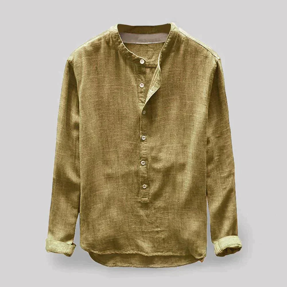 Linen Shirt - Men's Long Sleeve Cotton Button-Up Shirt-Men Shirts-Chaps of London-Yellow-M-Chaps of London