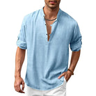 Linen Shirt - Men's Loose Fit Lightweight V-Neck Summer Shirt-Chaps of London-Blue-S-Chaps of London