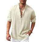 Linen Shirt - Men's Loose Fit Lightweight V-Neck Summer Shirt-Chaps of London-Cream-S-Chaps of London