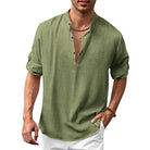 Linen Shirt - Men's Loose Fit Lightweight V-Neck Summer Shirt-Chaps of London-Green-S-Chaps of London