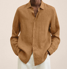 Linen Shirt - Men's Loose Fit Long Sleeve Button-Up Shirt-Chaps of London-Brown-M-Chaps of London