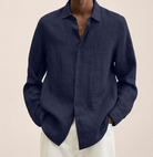 Linen Shirt - Men's Loose Fit Long Sleeve Button-Up Shirt-Chaps of London-Dark Blue-M-Chaps of London