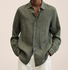 Linen Shirt - Men's Loose Fit Long Sleeve Button-Up Shirt-Chaps of London-Dark Green-M-Chaps of London