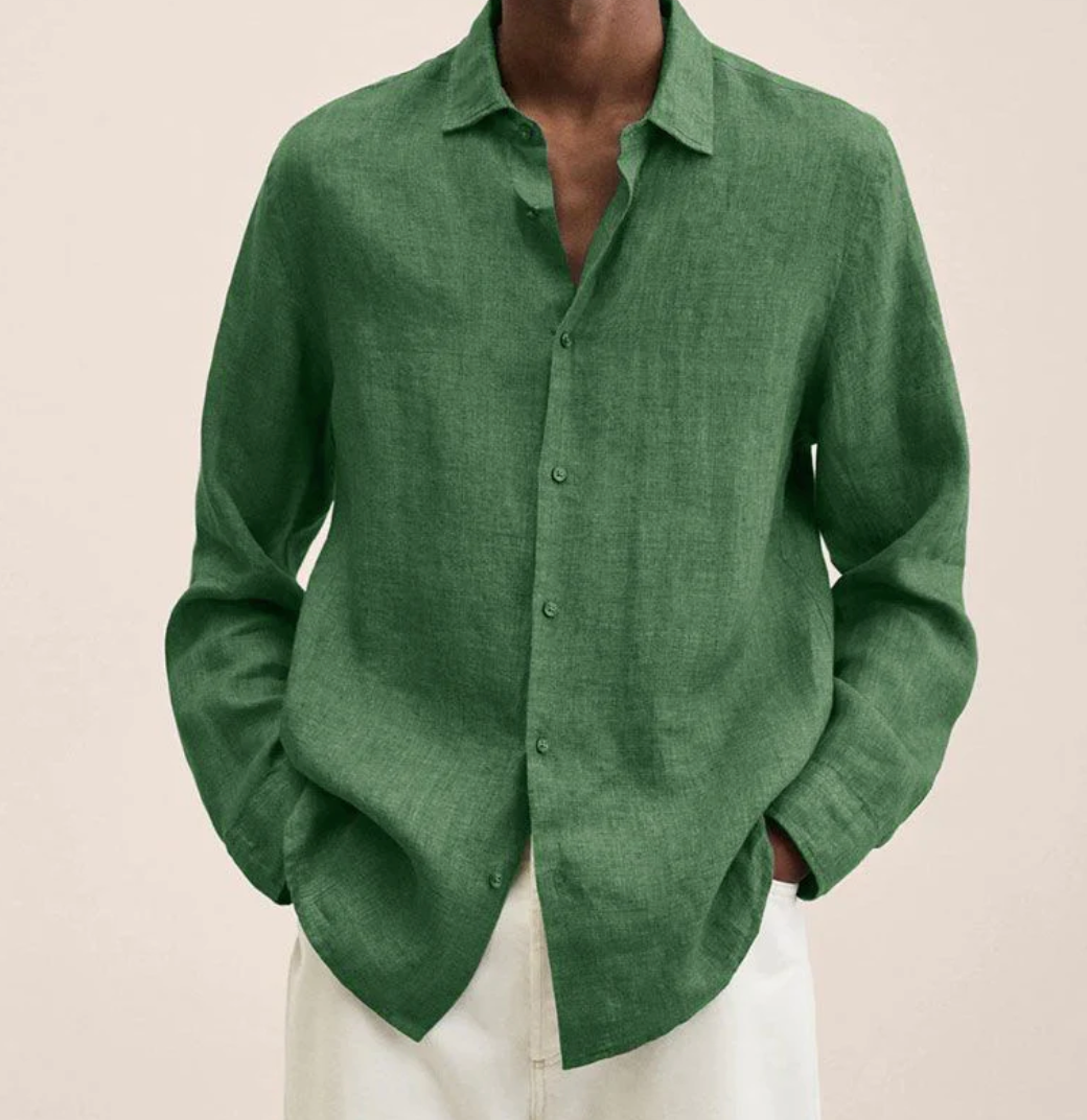 Linen Shirt - Men's Loose Fit Long Sleeve Button-Up Shirt-Chaps of London-Light Green-M-Chaps of London