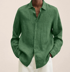 Linen Shirt - Men's Loose Fit Long Sleeve Button-Up Shirt-Chaps of London-Light Green-M-Chaps of London