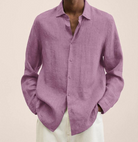 Linen Shirt - Men's Loose Fit Long Sleeve Button-Up Shirt-Chaps of London-Pink-M-Chaps of London