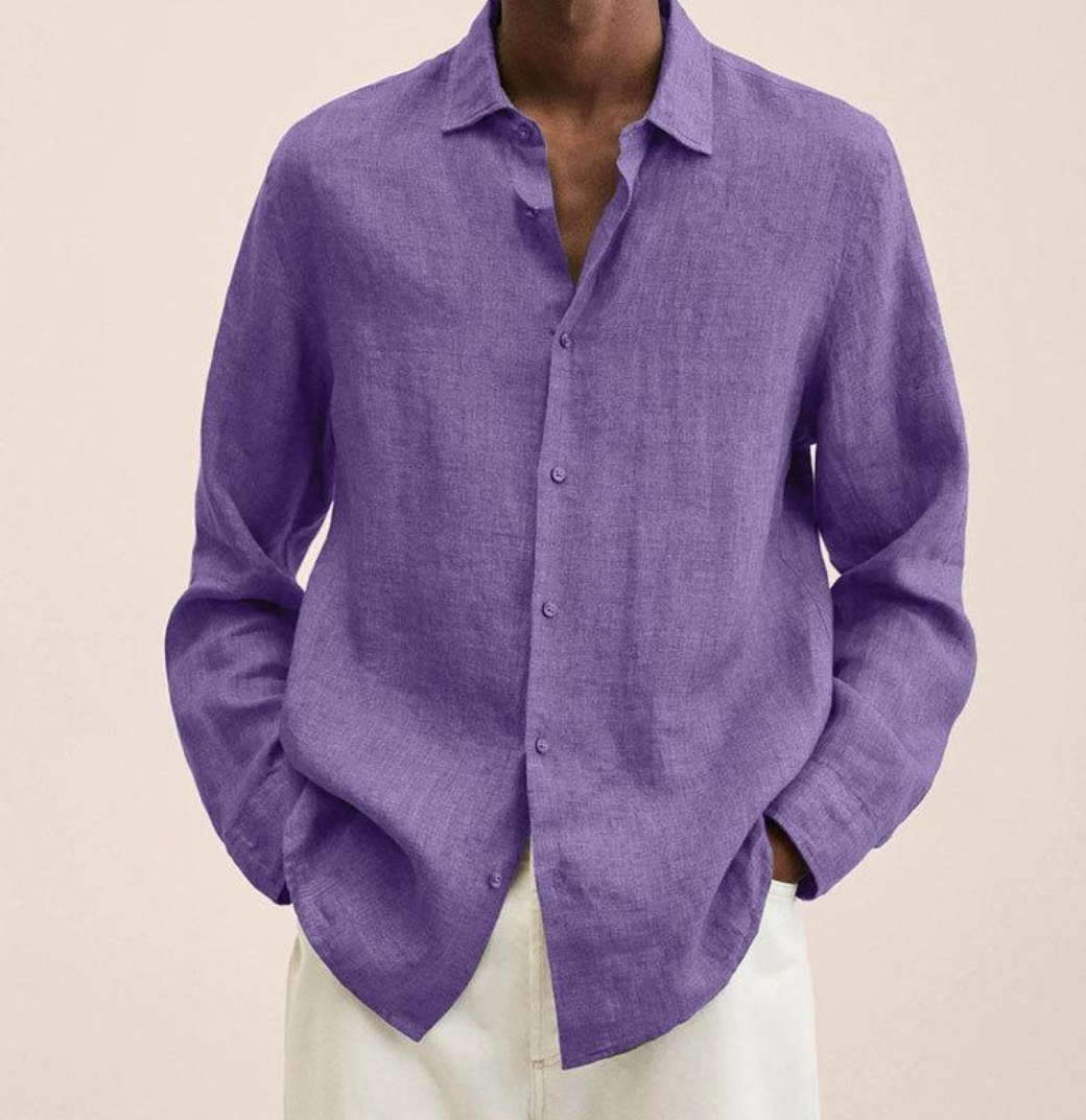 Linen Shirt - Men's Loose Fit Long Sleeve Button-Up Shirt-Chaps of London-Purple-M-Chaps of London