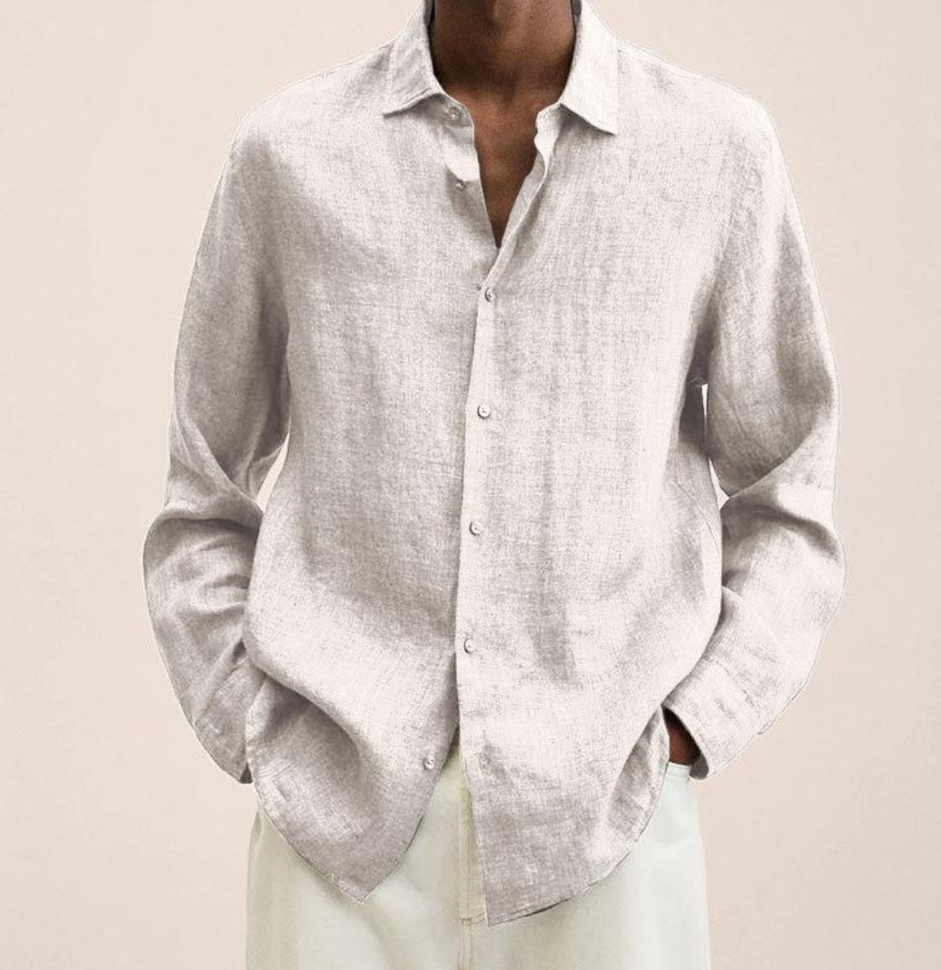Linen Shirt - Men's Loose Fit Long Sleeve Button-Up Shirt-Chaps of London-White-M-Chaps of London