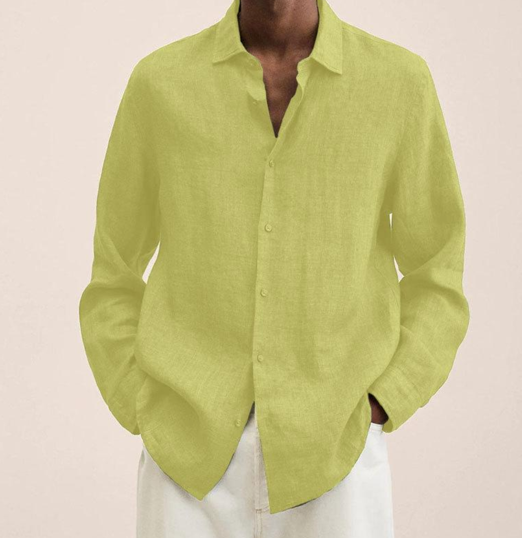 Linen Shirt - Men's Loose Fit Long Sleeve Button-Up Shirt-Chaps of London-Yellow-M-Chaps of London