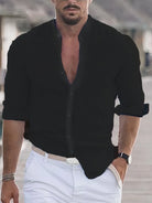 Linen Shirt - Men's Slim Fit Cotton Long Sleeve Button-Up Shirt-Blouses_M-Chaps of London-Black-S-Chaps of London