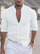 Linen Shirt - Men's Slim Fit Cotton Long Sleeve Button-Up Shirt-Blouses_M-Chaps of London-White-S-Chaps of London