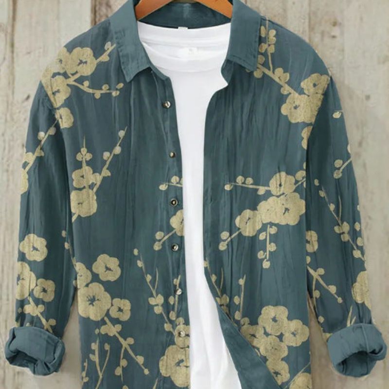 Linen Shirt | Printed | Button-Up | Long Sleeve Shirt | Men's Shirt-Chaps of London-Cherry Blossom-S-Chaps of London