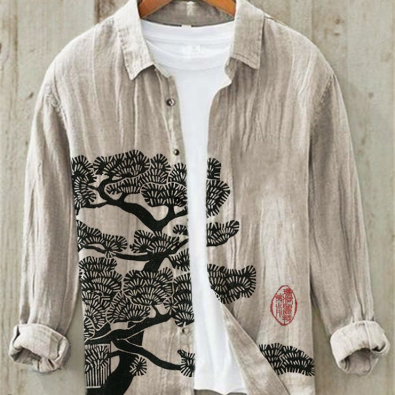 Linen Shirt | Printed | Button-Up | Long Sleeve Shirt | Men's Shirt-Chaps of London-Pine-S-Chaps of London