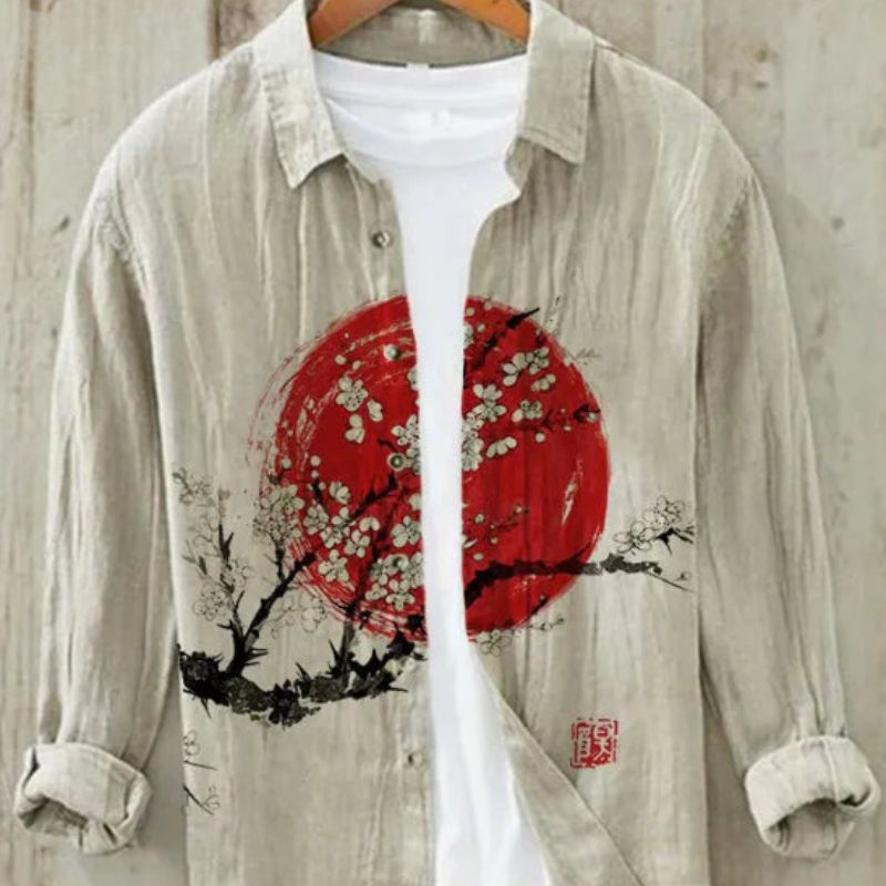 Linen Shirt | Printed | Button-Up | Long Sleeve Shirt | Men's Shirt-Chaps of London-Plum Blossom-S-Chaps of London