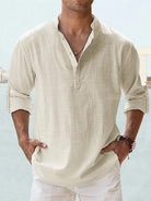Linen Shirt | Quarter Button | Long Sleeve | Men's Linen Clothes | Men's Shirts-Shirt-Chaps of London-Chaps of London