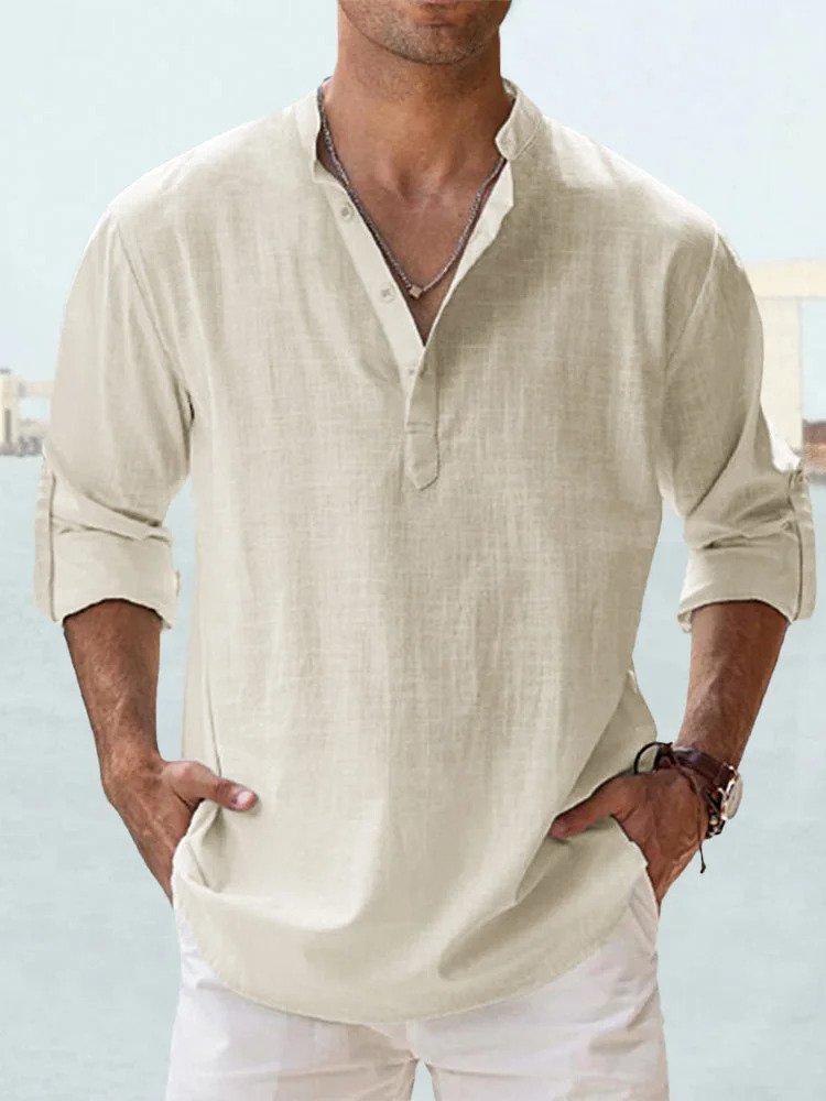 Linen Shirt | Quarter Button | Long Sleeve | Men's Linen Clothes | Men's Shirts-Shirt-Chaps of London-Chaps of London