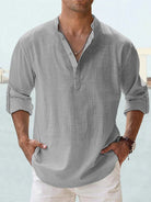 Linen Shirt | Quarter Button | Long Sleeve | Men's Linen Clothes | Men's Shirts-Shirt-Chaps of London-Cream Grey-S-Chaps of London