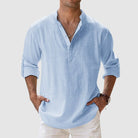 Linen Shirt | Quarter Button | Long Sleeve | Men's Linen Clothes | Men's Shirts-Shirt-Chaps of London-Light Blue-S-Chaps of London