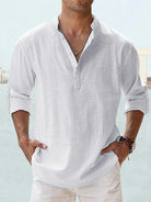 Linen Shirt | Quarter Button | Long Sleeve | Men's Linen Clothes | Men's Shirts-Shirt-Chaps of London-White-S-Chaps of London