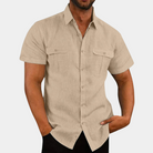 Linen Shirt - Short Sleeve - Breast Pockets - Shirts Button-Up - Men's Shirt-Men Summer Shirt-Chaps of London-Apricot-M-Chaps of London
