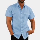 Linen Shirt - Short Sleeve - Breast Pockets - Shirts Button-Up - Men's Shirt-Men Summer Shirt-Chaps of London-Light Blue-M-Chaps of London