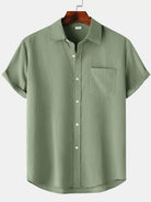 Linen Shirt - Short Sleeve - Button-Up - Summer Shirt - Men's Shirts-Men Shirt-Chaps of London-Light Green-S-Chaps of London