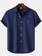 Linen Shirt - Short Sleeve - Button-Up - Summer Shirt - Men's Shirts-Men Shirt-Chaps of London-Navy Blue-S-Chaps of London
