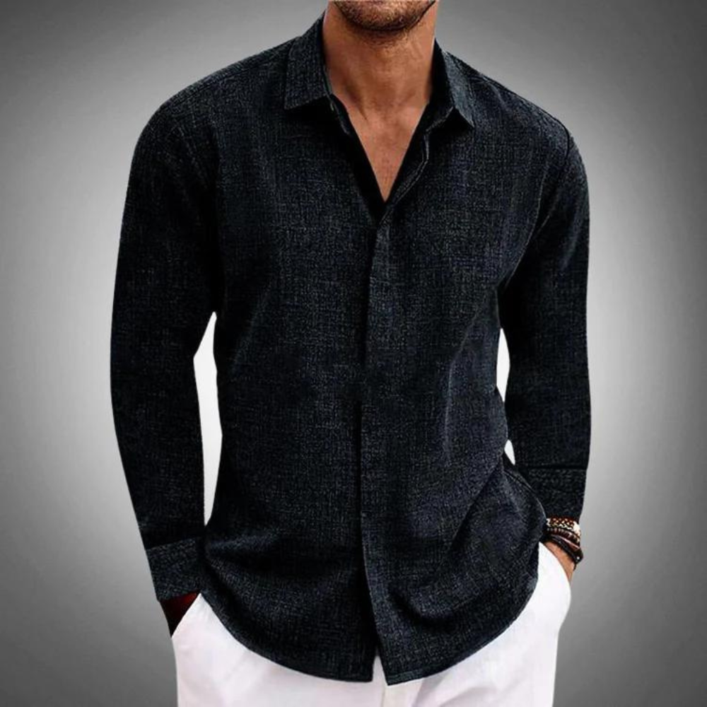 Linen Shirt - Summer - Long Sleeve - Button-Up Shirt - Men's Shirt-Chaps of London-Black-S-Chaps of London