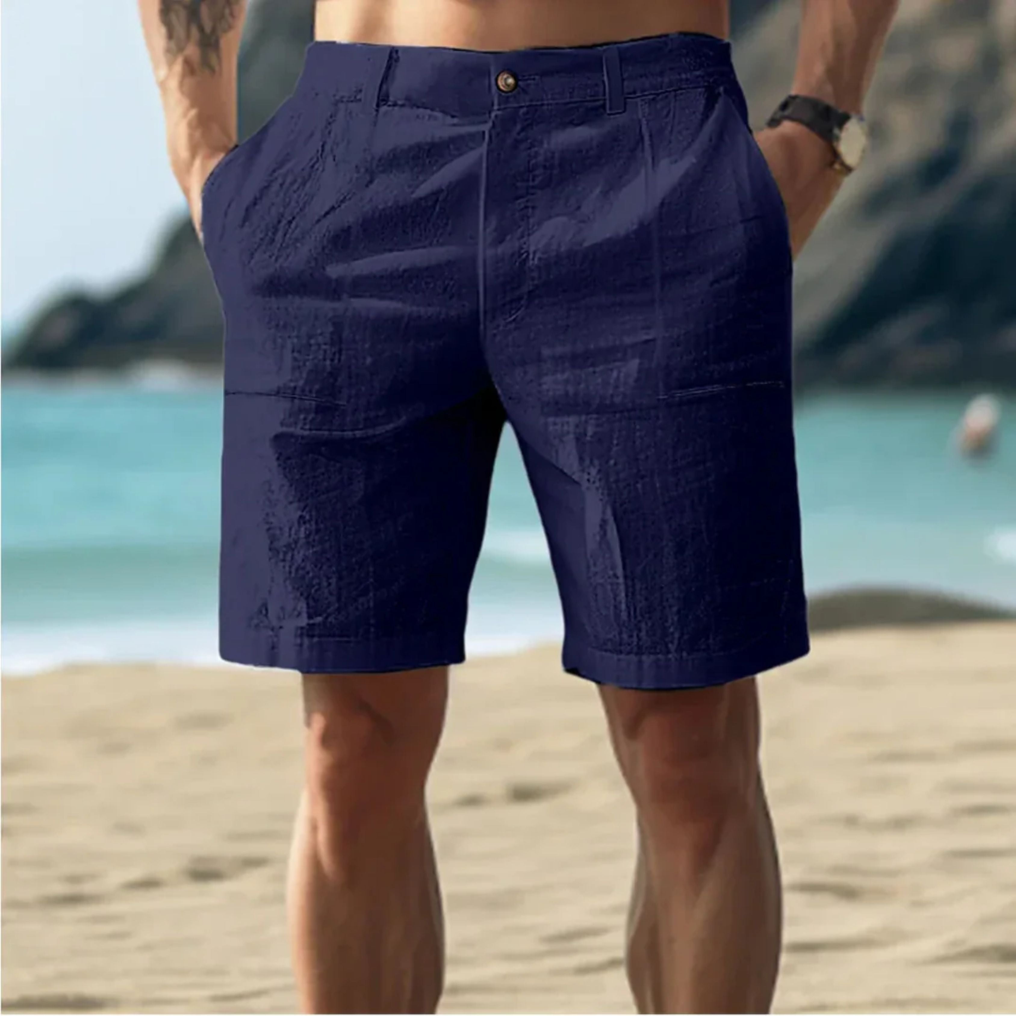 Linen Shorts | Lightweight | Relaxed Fit | Shorts for Summer | Men's Shorts-Short-Chaps of London-Dark Blue-S-Chaps of London