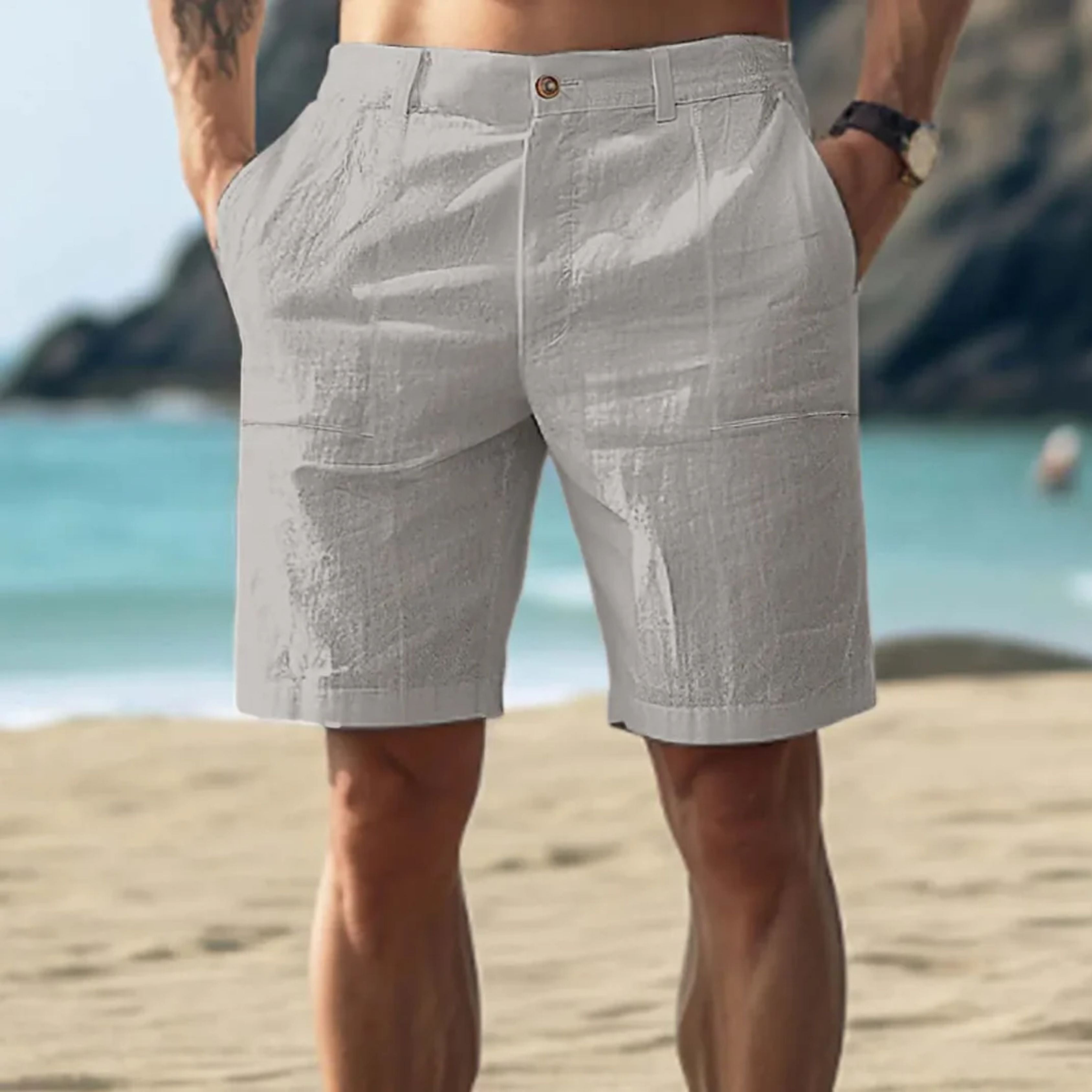 Linen Shorts | Lightweight | Relaxed Fit | Shorts for Summer | Men's Shorts-Short-Chaps of London-Gray-S-Chaps of London