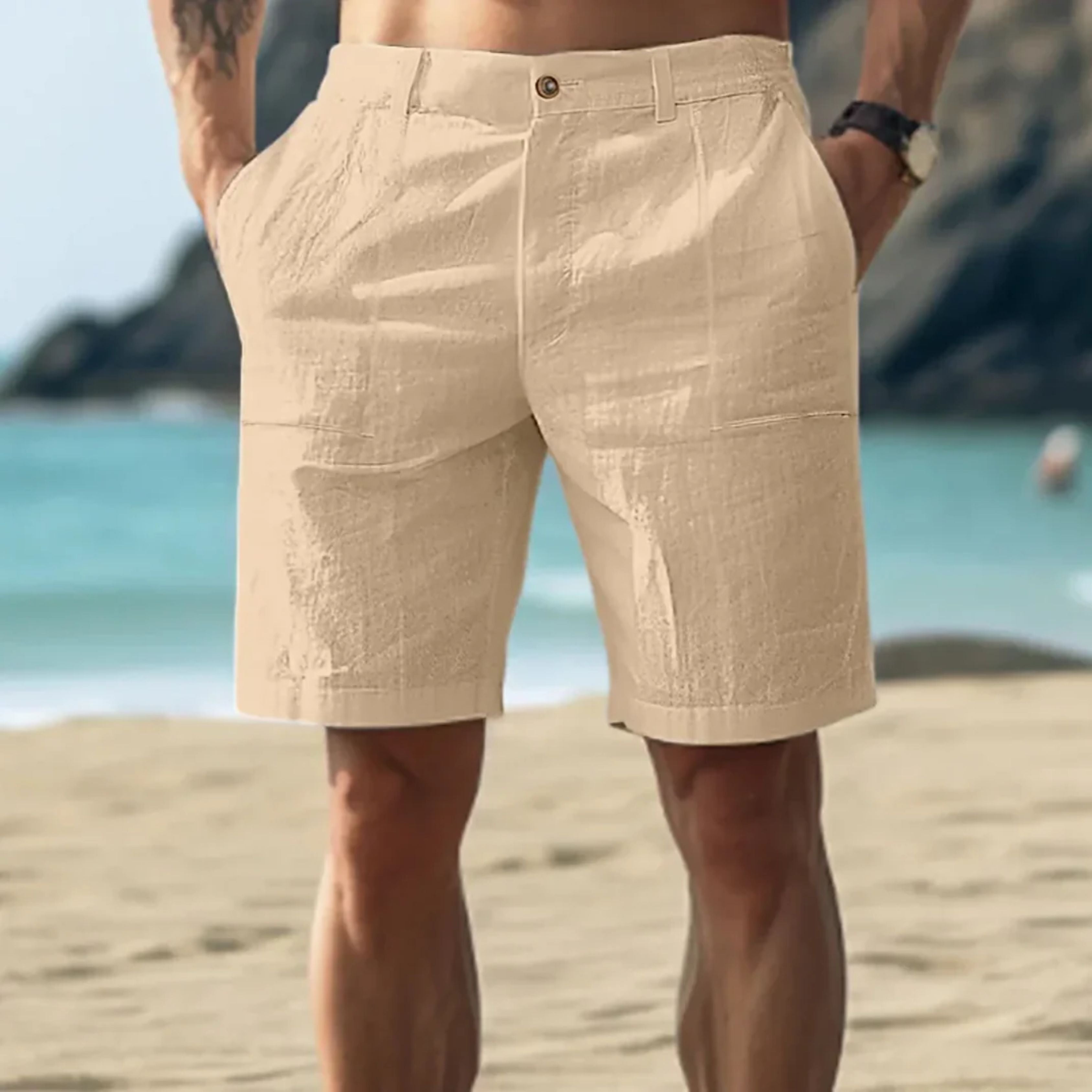 Linen Shorts | Lightweight | Relaxed Fit | Shorts for Summer | Men's Shorts-Short-Chaps of London-Khaki-S-Chaps of London