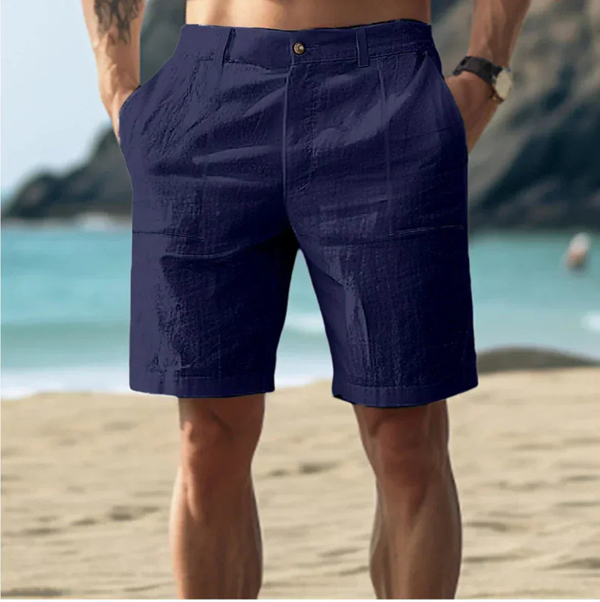 Linen Shorts - Men's Casual Lightweight Summer Shorts with Pockets-Chaps of London-Dark Blue-S-Chaps of London