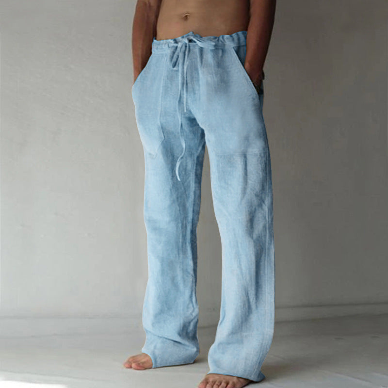 Linen Trousers | Loose Fit | Drawstring | Summer Pants | Men's Linen Pants-Chaps of London-Blue-S-Chaps of London