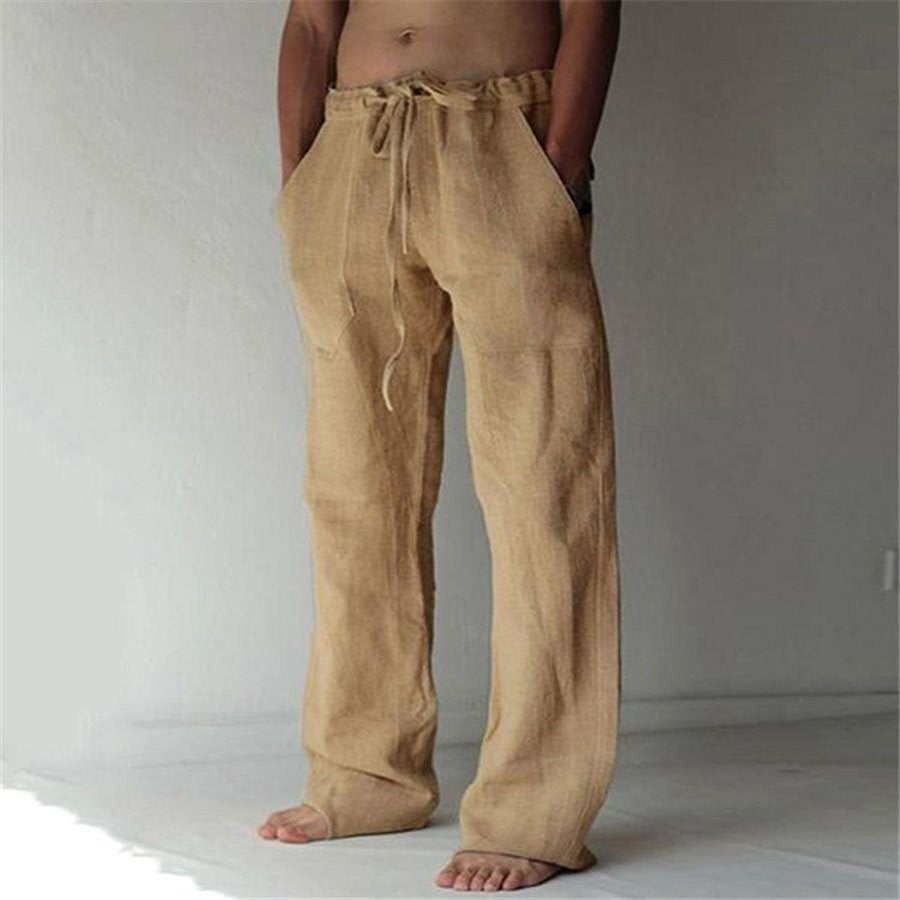 Linen Trousers | Loose Fit | Drawstring | Summer Pants | Men's Linen Pants-Chaps of London-Khaki-S-Chaps of London