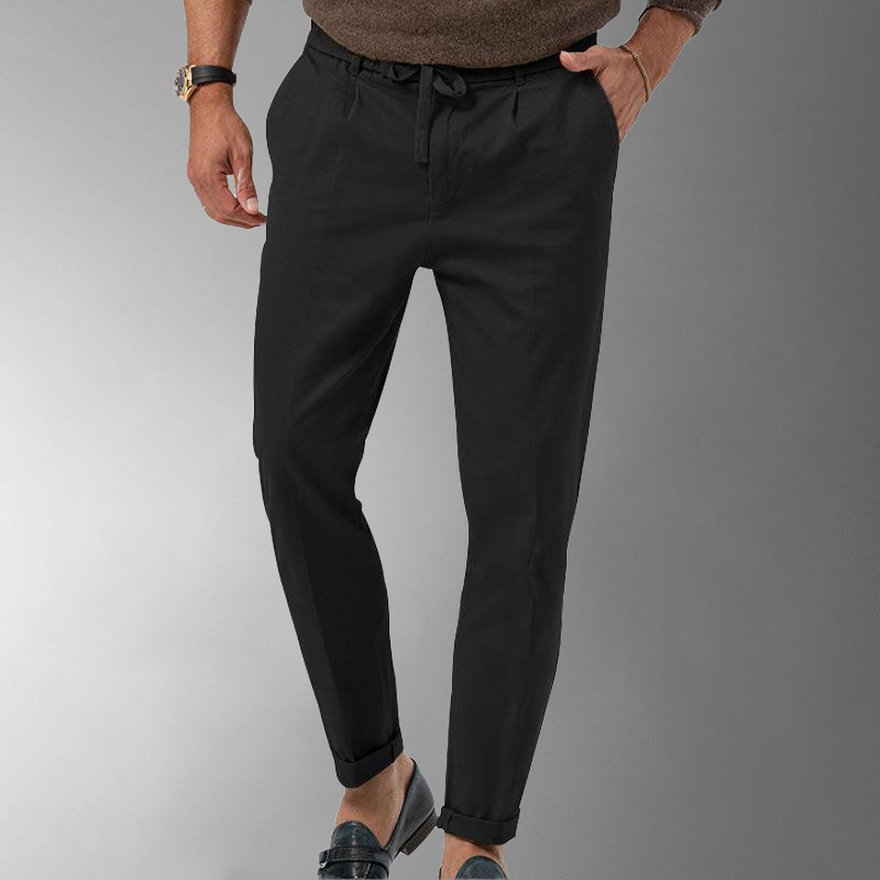 Linen Trousers - Men's Leisure Drawstring Linen Pants for Summer-Jeans_M-Chaps of London-Black-M-Chaps of London