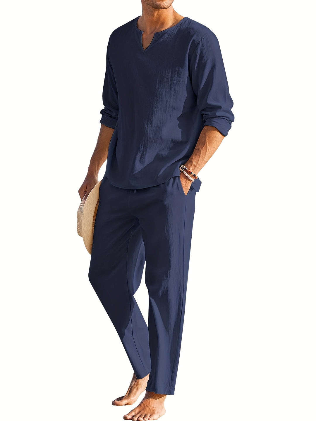 Linen Two-Piece Set - Casual - Long Sleeve - Linen Co Ord - Men's Summer Clothes -Chaps of London-Blue-S-Chaps of London