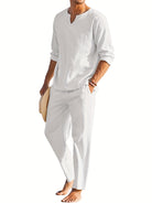 Linen Two-Piece Set - Casual - Long Sleeve - Linen Co Ord - Men's Summer Clothes -Chaps of London-White-S-Chaps of London
