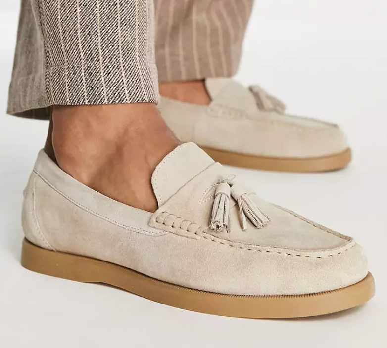 Loafers - Men's Beige Slip-On Tassel Leather Loafers-Loafers-Chaps of London-Chaps of London