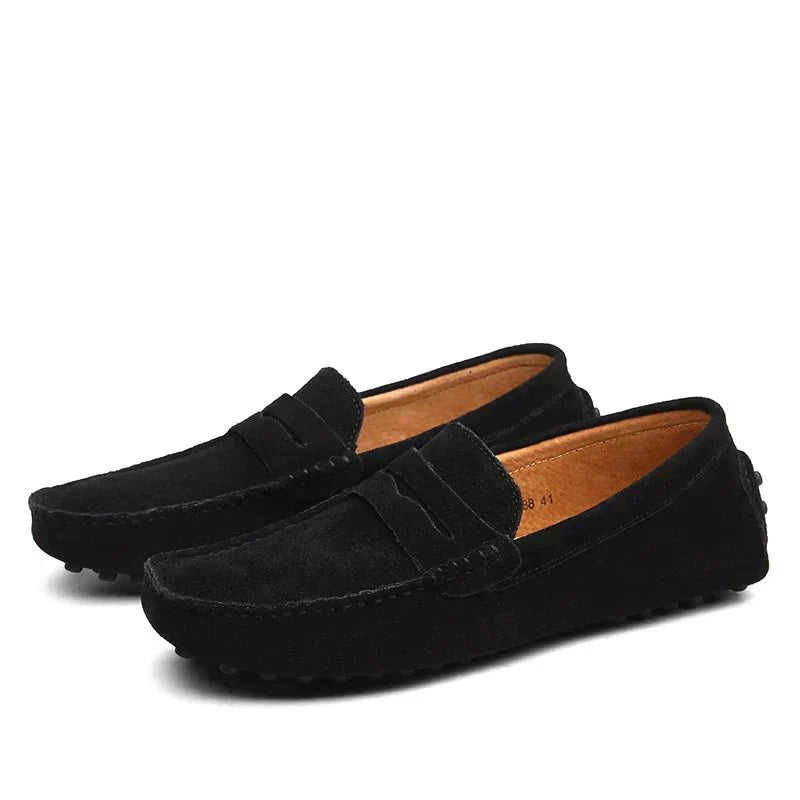 Loafers - Men's Flat Italian Style Suede Moccasins Shoes-Loafers-Chaps of London-Black-38-Chaps of London