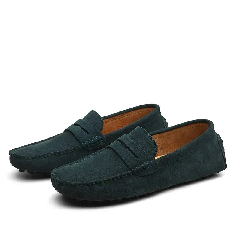Loafers - Men's Flat Italian Style Suede Moccasins Shoes-Loafers-Chaps of London-Dark Green-38-Chaps of London