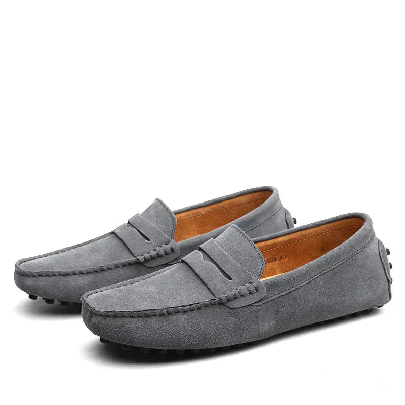 Loafers - Men's Flat Italian Style Suede Moccasins Shoes-Loafers-Chaps of London-Gray-38-Chaps of London