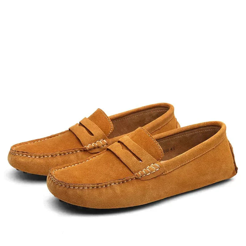 Loafers - Men's Flat Italian Style Suede Moccasins Shoes-Loafers-Chaps of London-Light Brown-38-Chaps of London