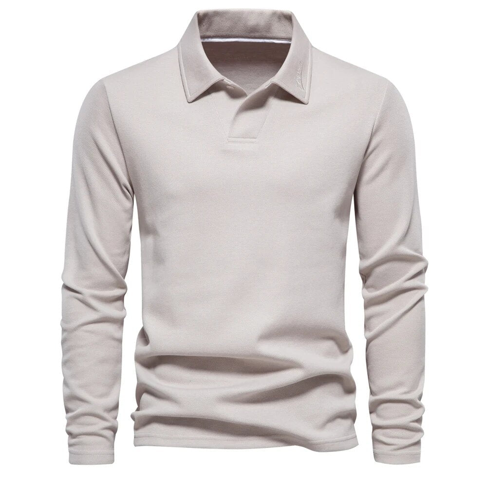 Long Sleeve Polo Shirt - Men's Classic Collared Polo Shirt-Chaps of London-Beige-S-Chaps of London